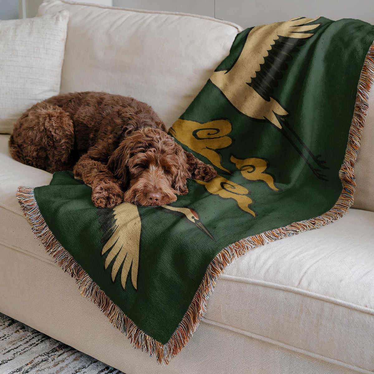 Flying Crane Woven Blanket