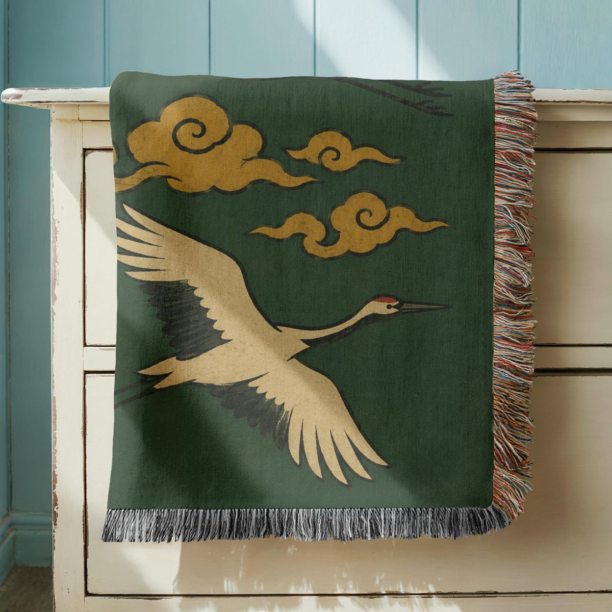 Flying Crane Woven Blanket