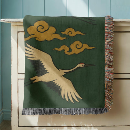 Flying Crane Woven Blanket
