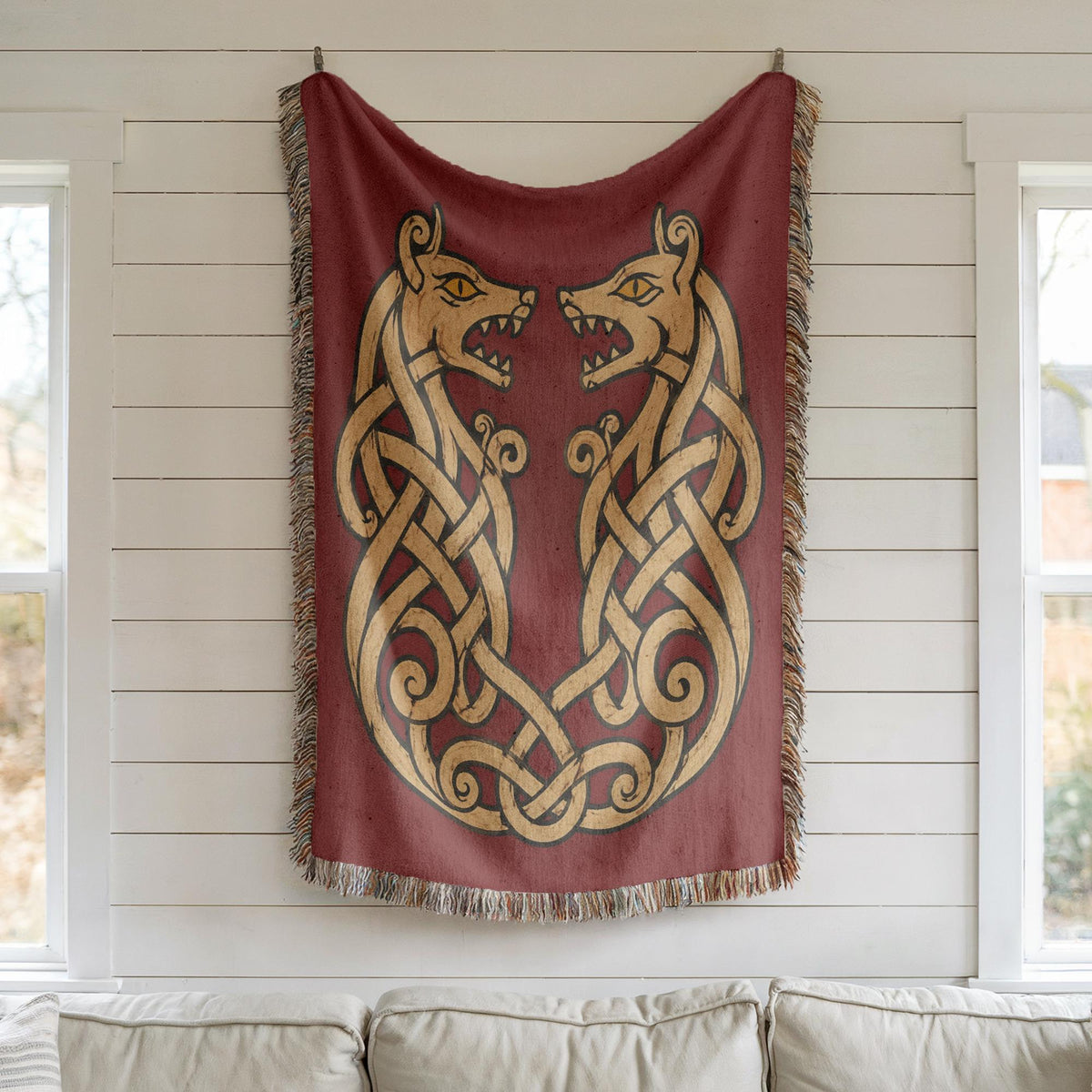 Viking Wolf Woven Blanket
