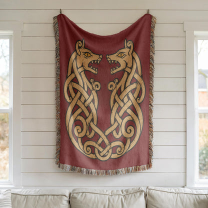 Viking Wolf Woven Blanket