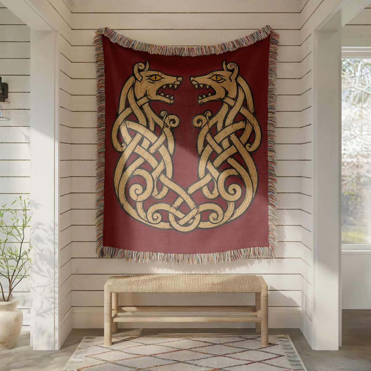 Viking Wolf Woven Blanket