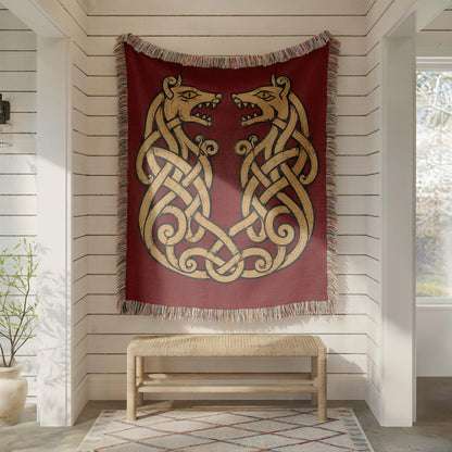 Viking Wolf Woven Blanket
