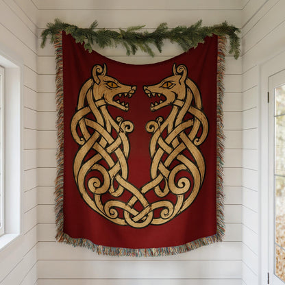 Viking Wolf Woven Blanket