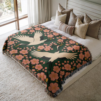 Japanese Crane Woven Blanket