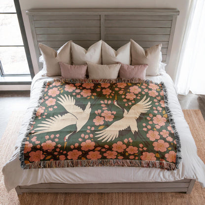 Japanese Crane Woven Blanket