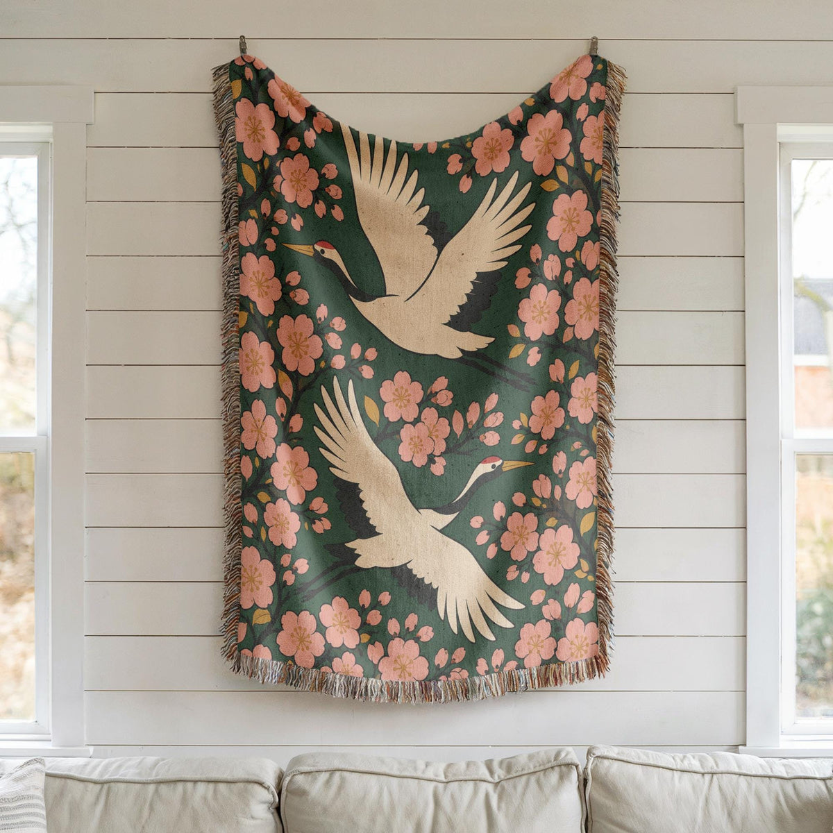 Japanese Crane Woven Blanket