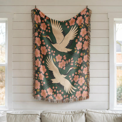 Japanese Crane Woven Blanket