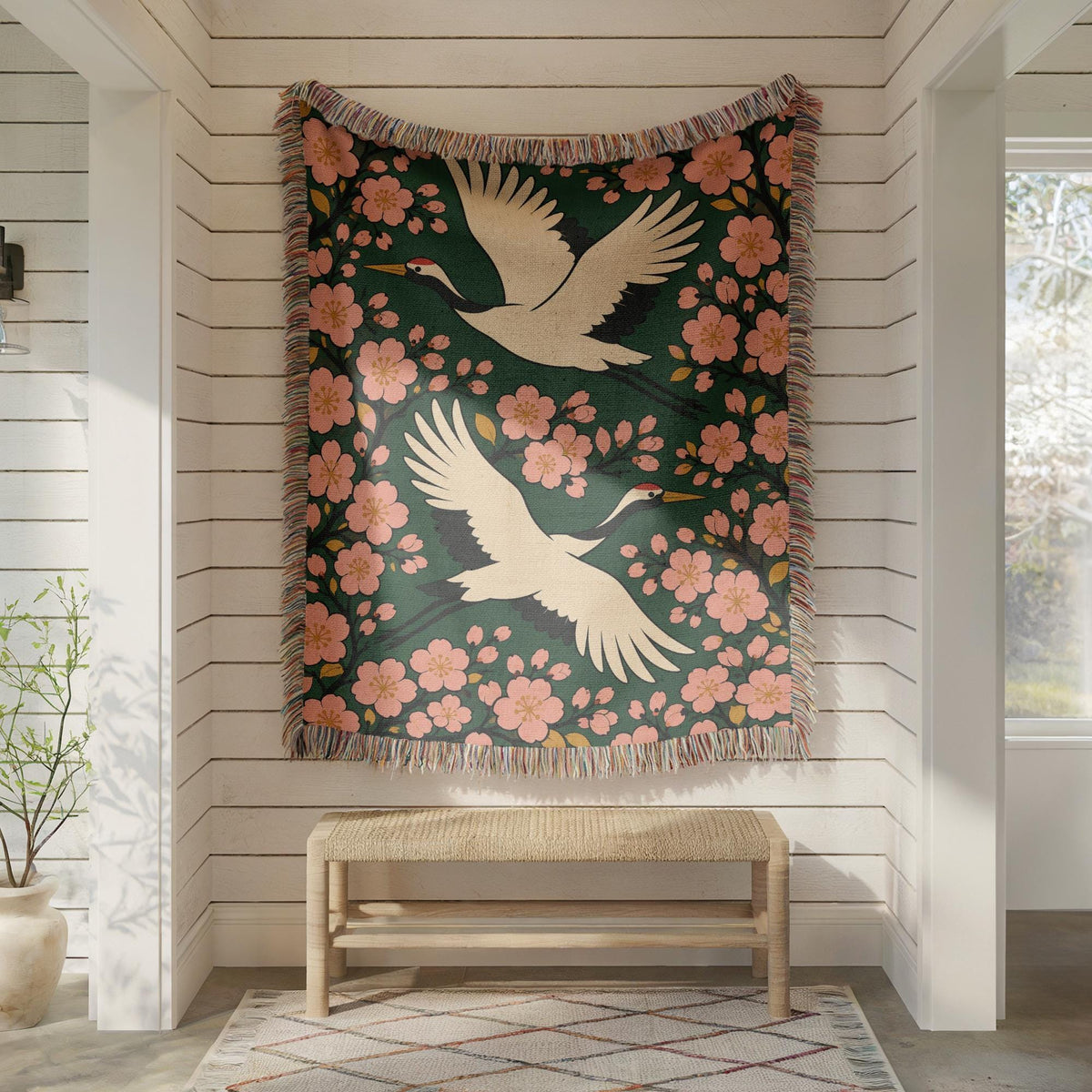 Japanese Crane Woven Blanket