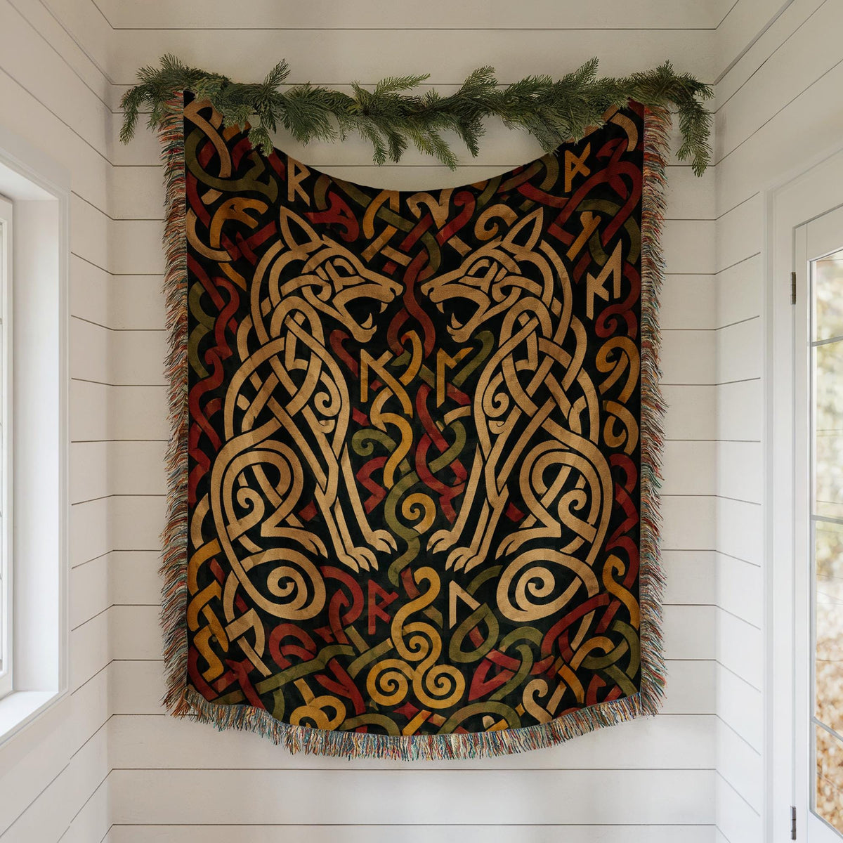Viking Wolf Woven Blanket