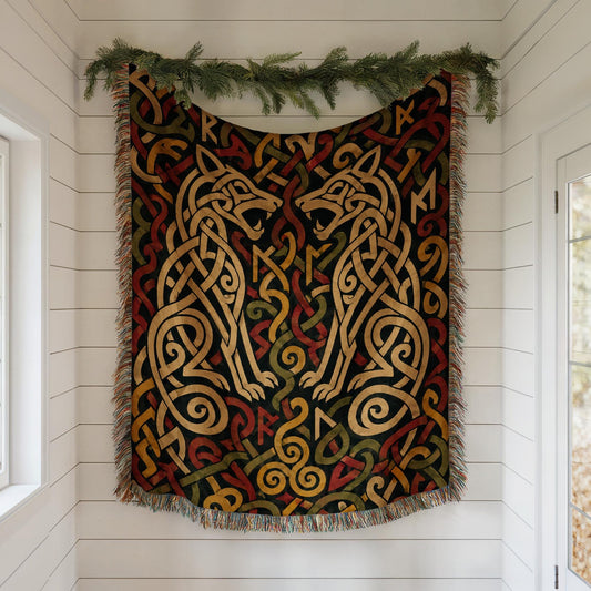 Viking Wolf Woven Blanket