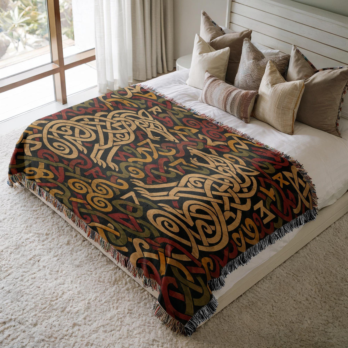 Viking Wolf Woven Blanket