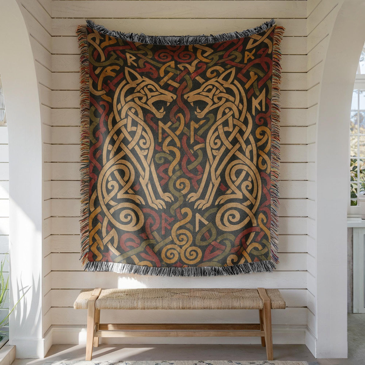 Viking Wolf Woven Blanket