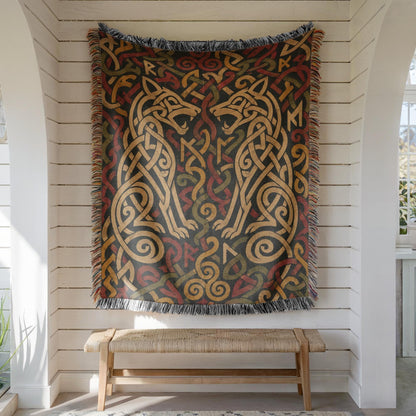 Viking Wolf Woven Blanket