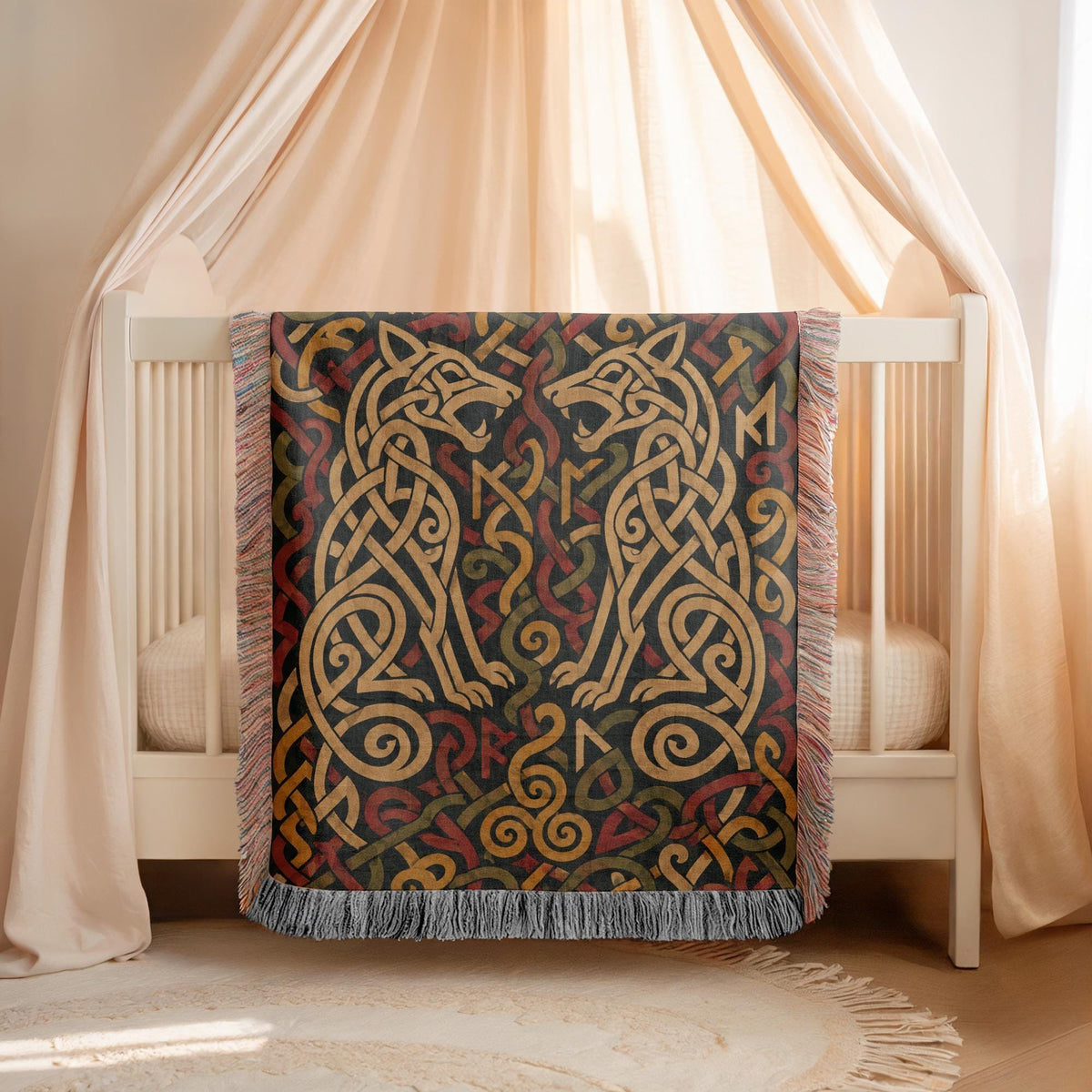 Viking Wolf Woven Blanket