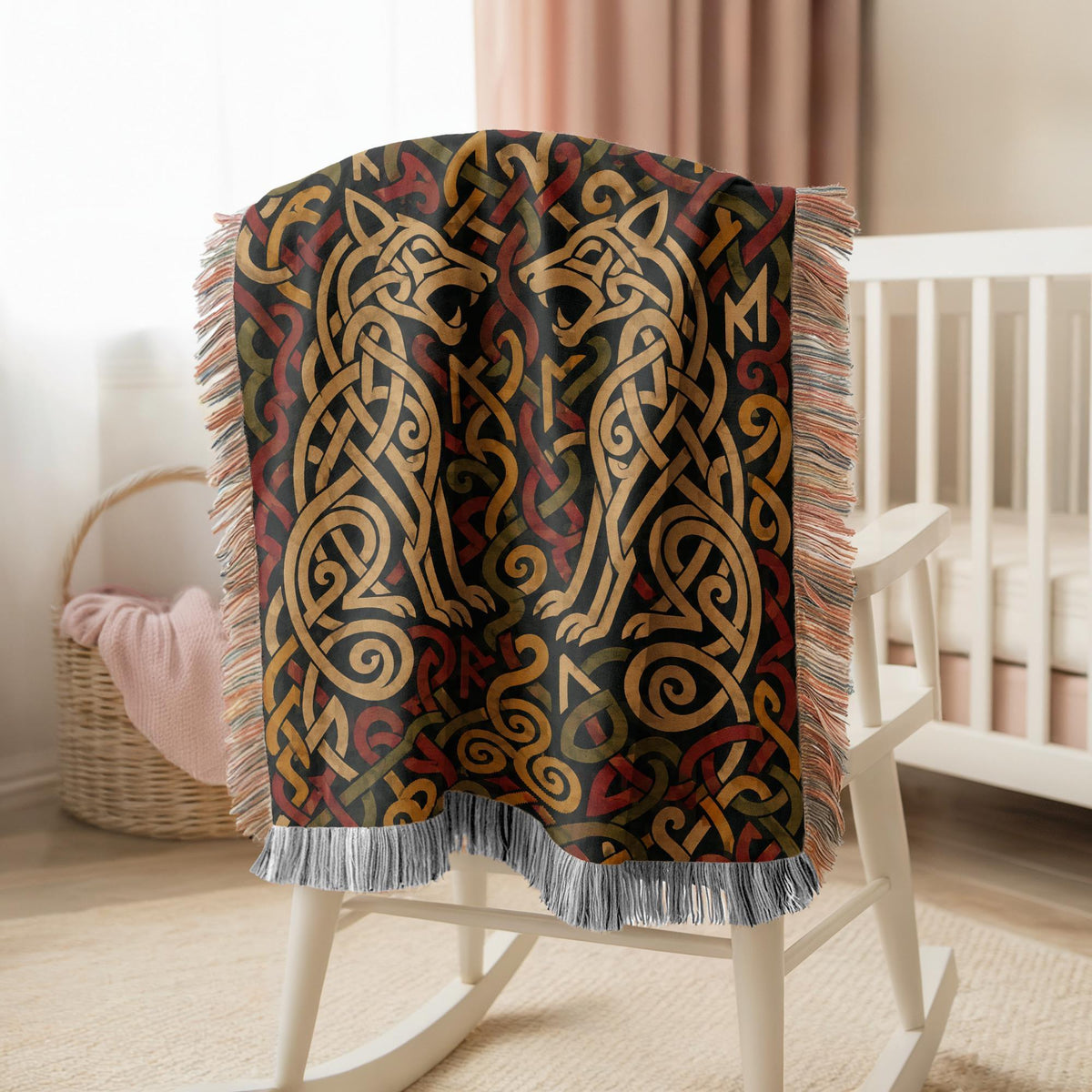 Viking Wolf Woven Blanket