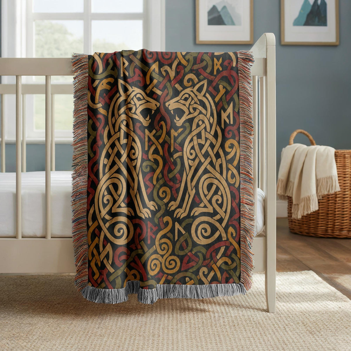 Viking Wolf Woven Blanket