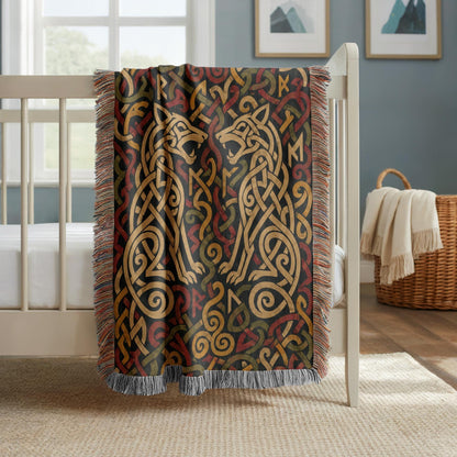 Viking Wolf Woven Blanket