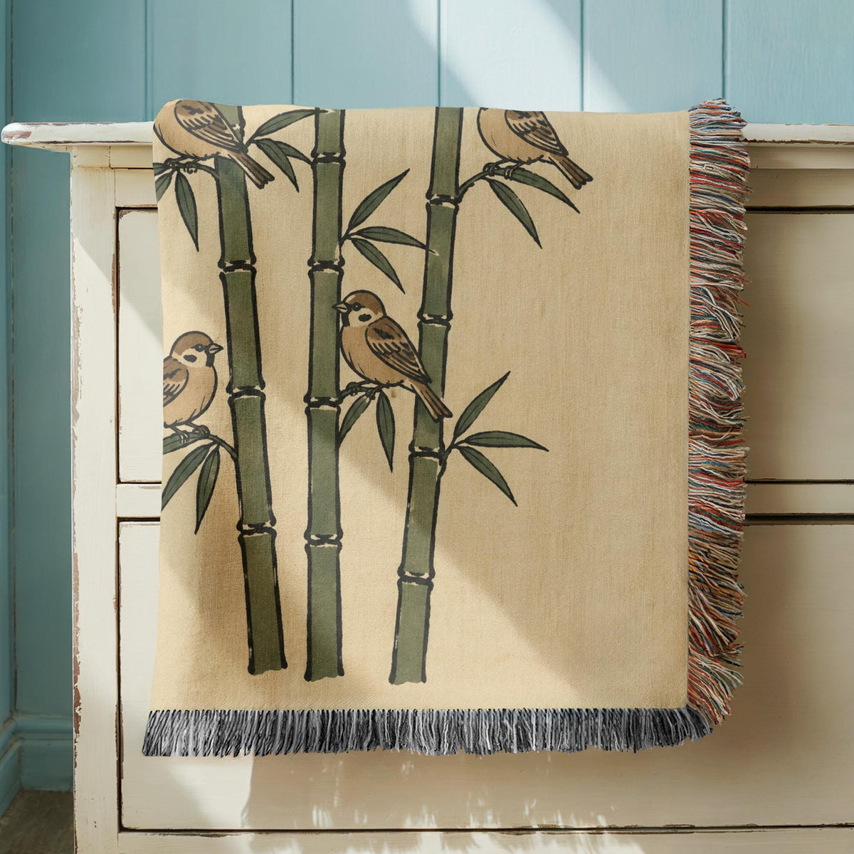 Bamboo Sparrow Woven Blanket