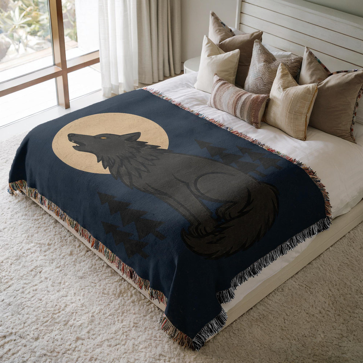 Howling Wolf Woven Blanket