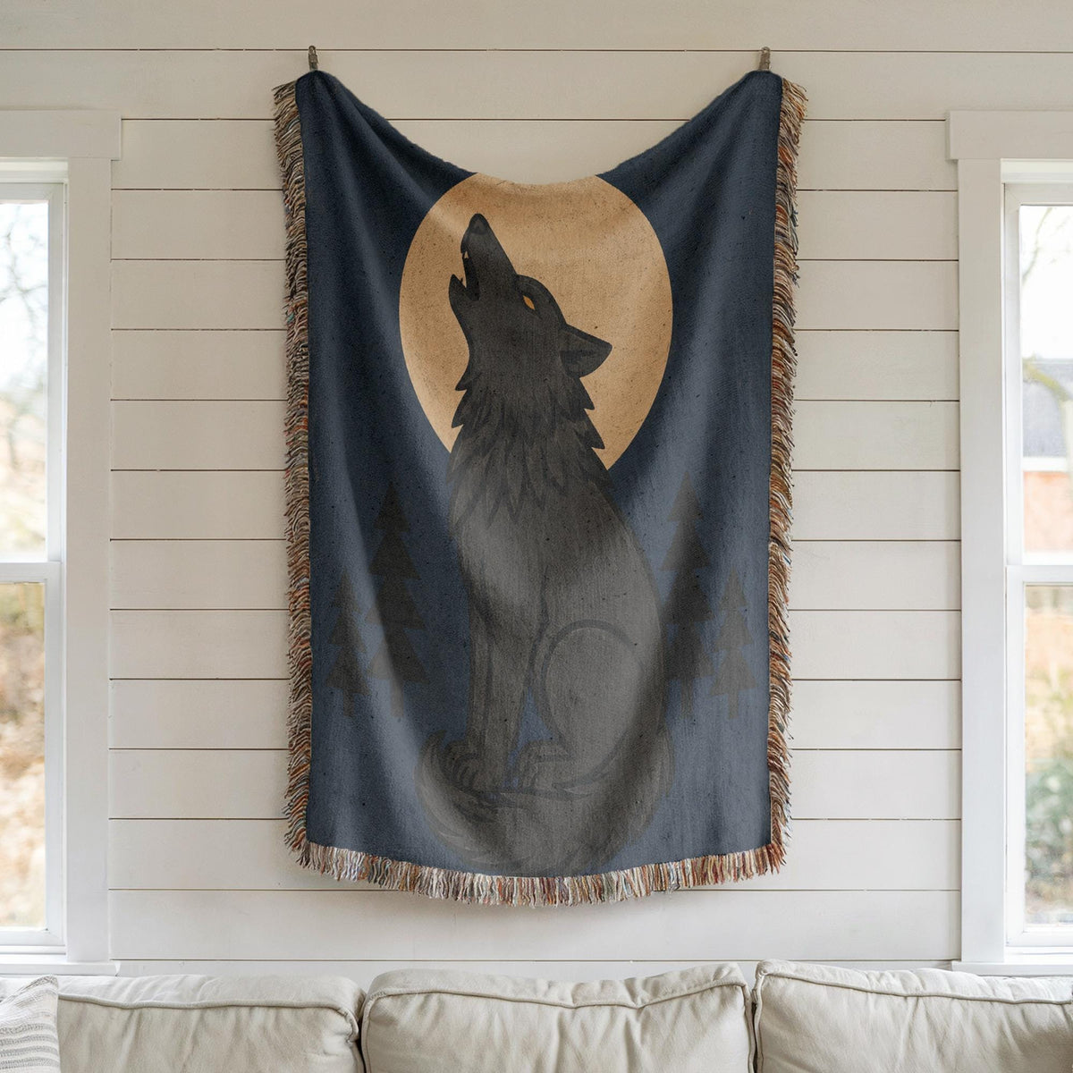 Howling Wolf Woven Blanket