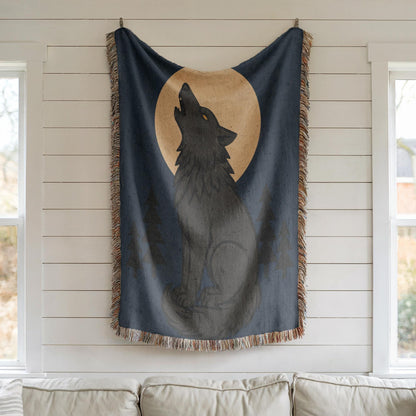 Howling Wolf Woven Blanket