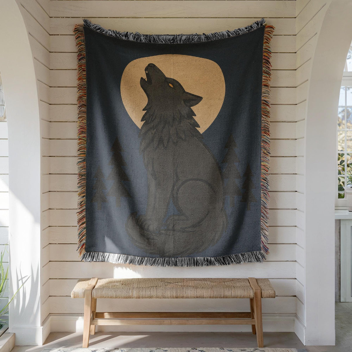 Howling Wolf Woven Blanket