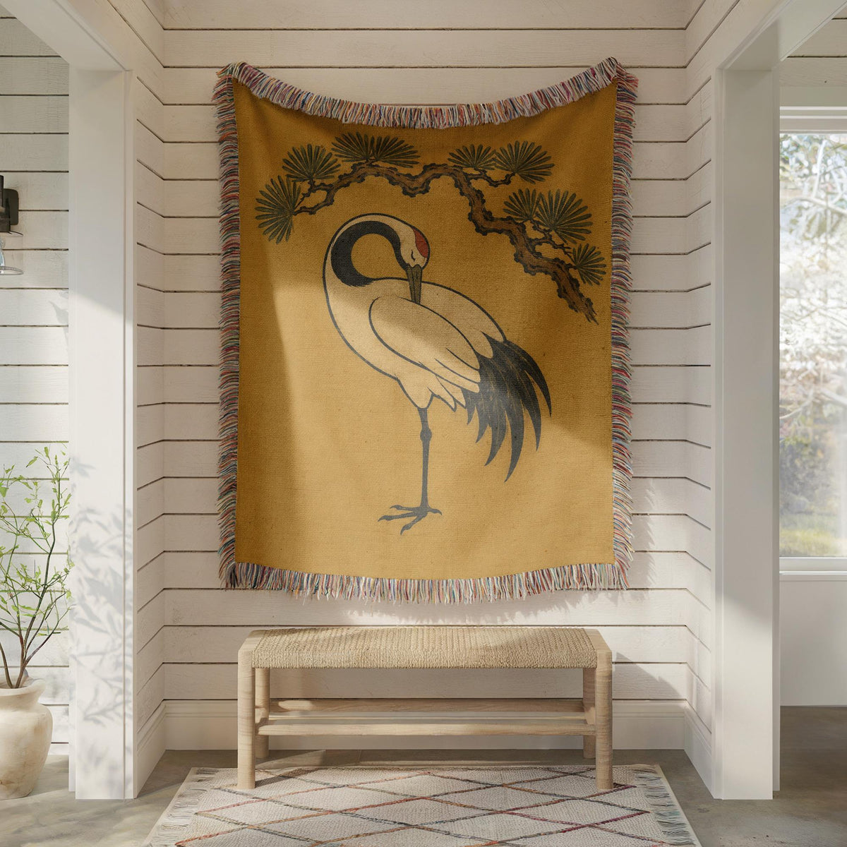 Japanese Crane Woven Blanket