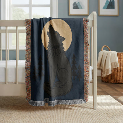 Howling Wolf Woven Blanket