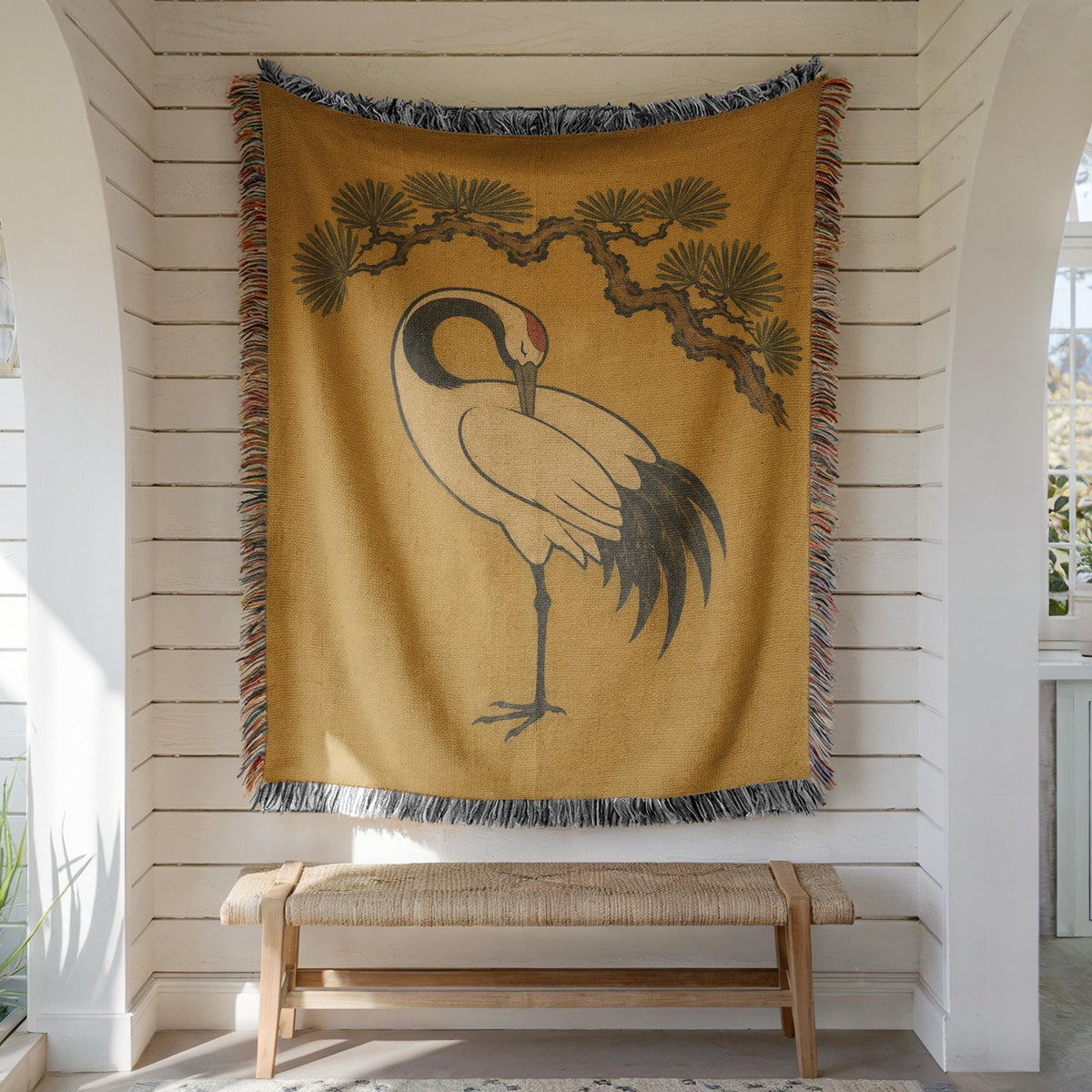 Japanese Crane Woven Blanket