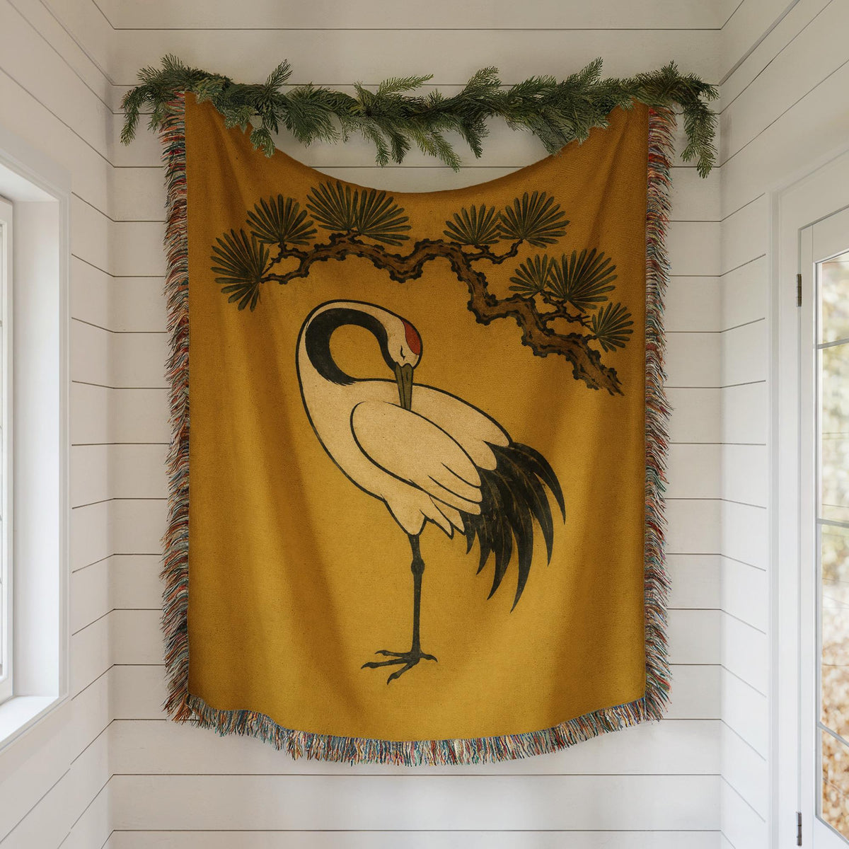 Japanese Crane Woven Blanket