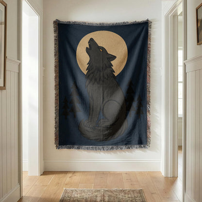 Howling Wolf Woven Blanket