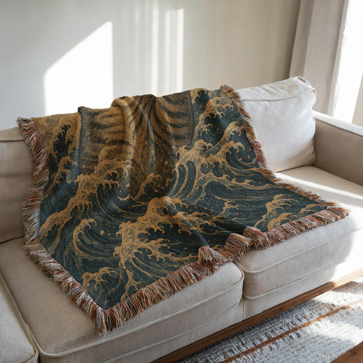 Japanese Wave Cat Tapestry