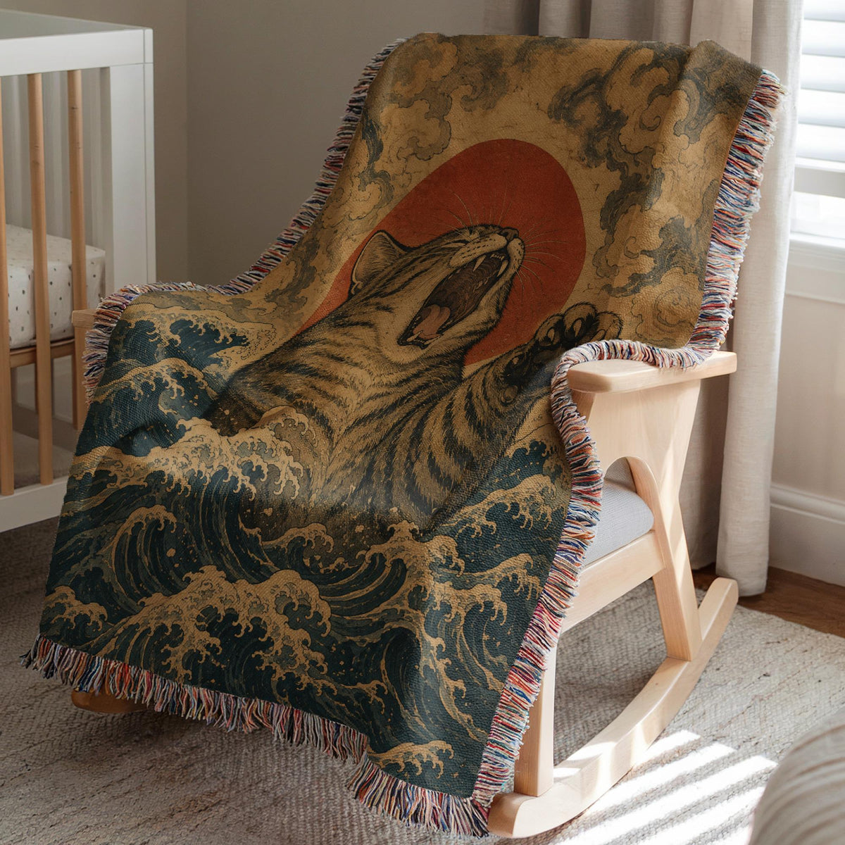 Japanese Wave Cat Tapestry
