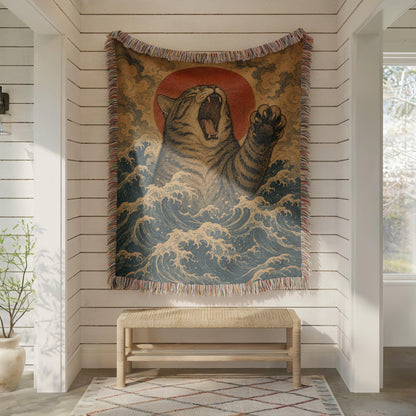 Japanese Wave Cat Tapestry