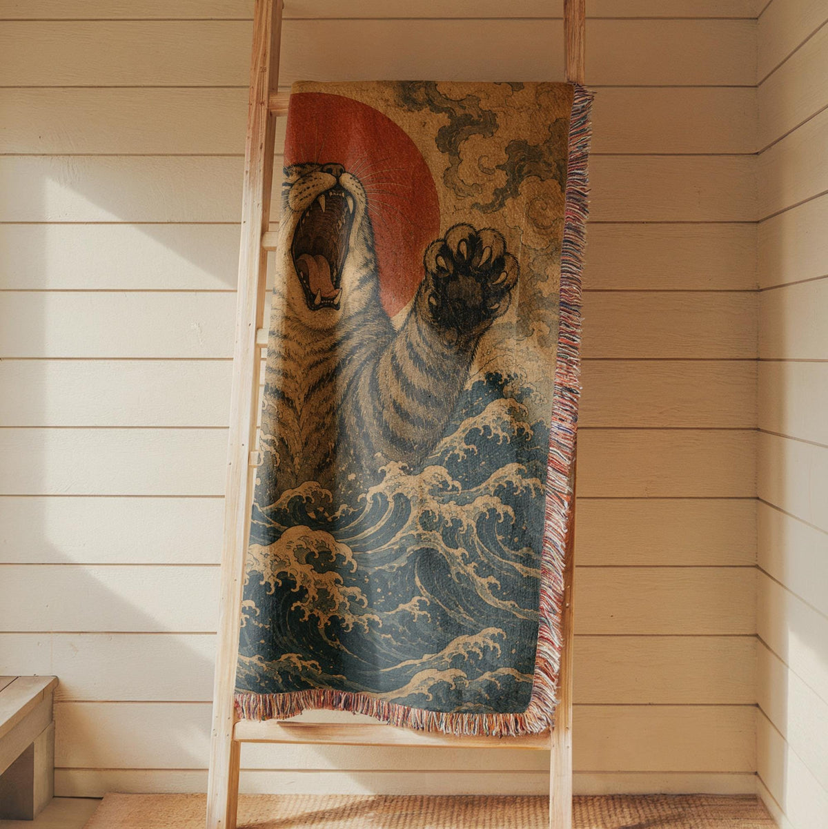 Japanese Wave Cat Tapestry