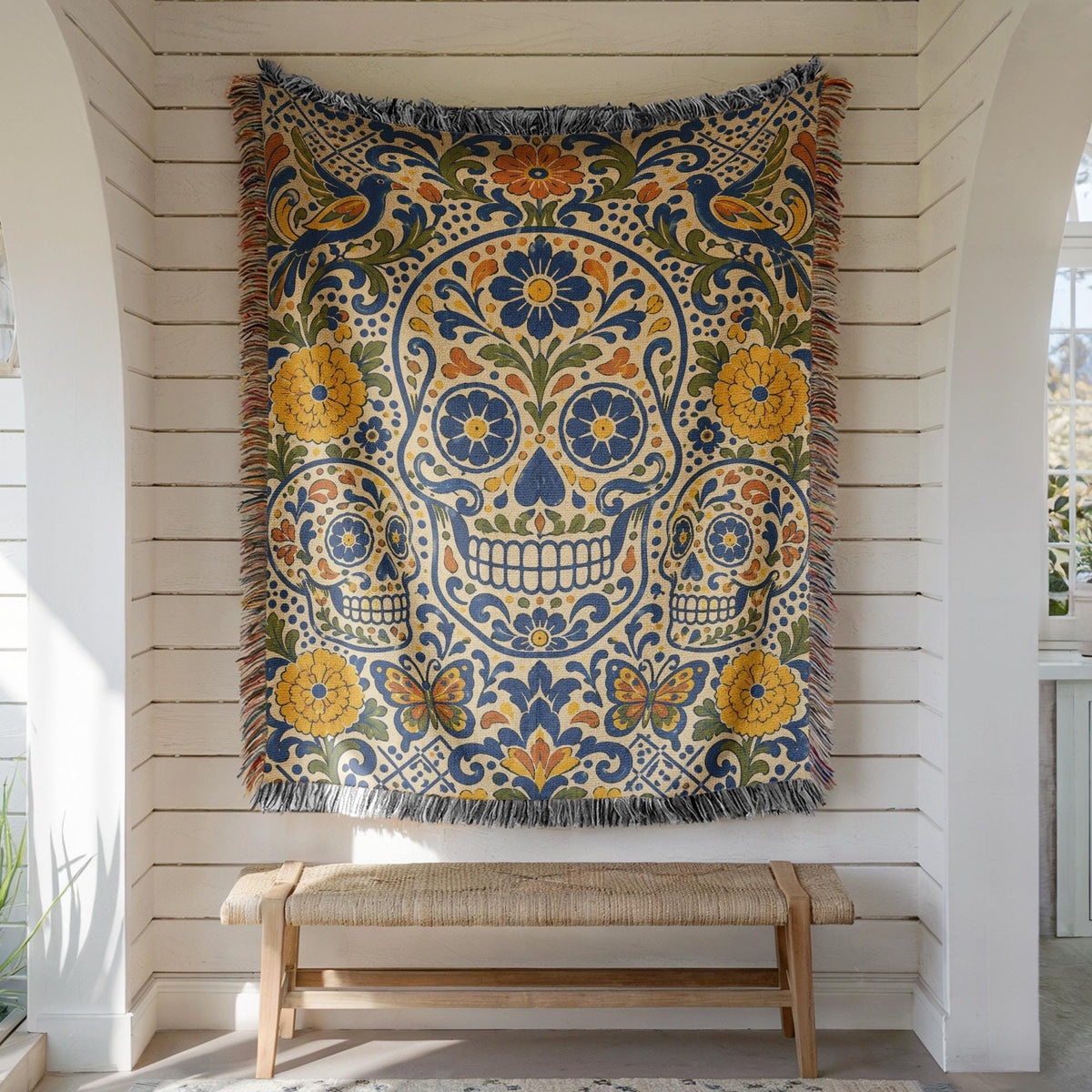 Sugar Skull Woven Blanket