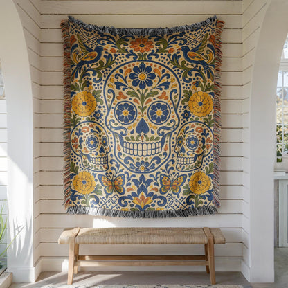 Sugar Skull Woven Blanket