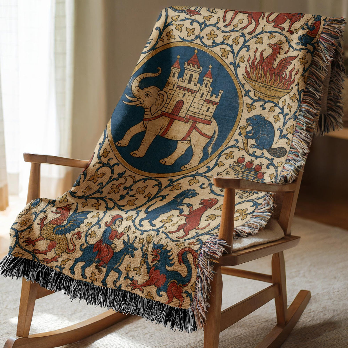 Medieval Bestiary Woven Blanket