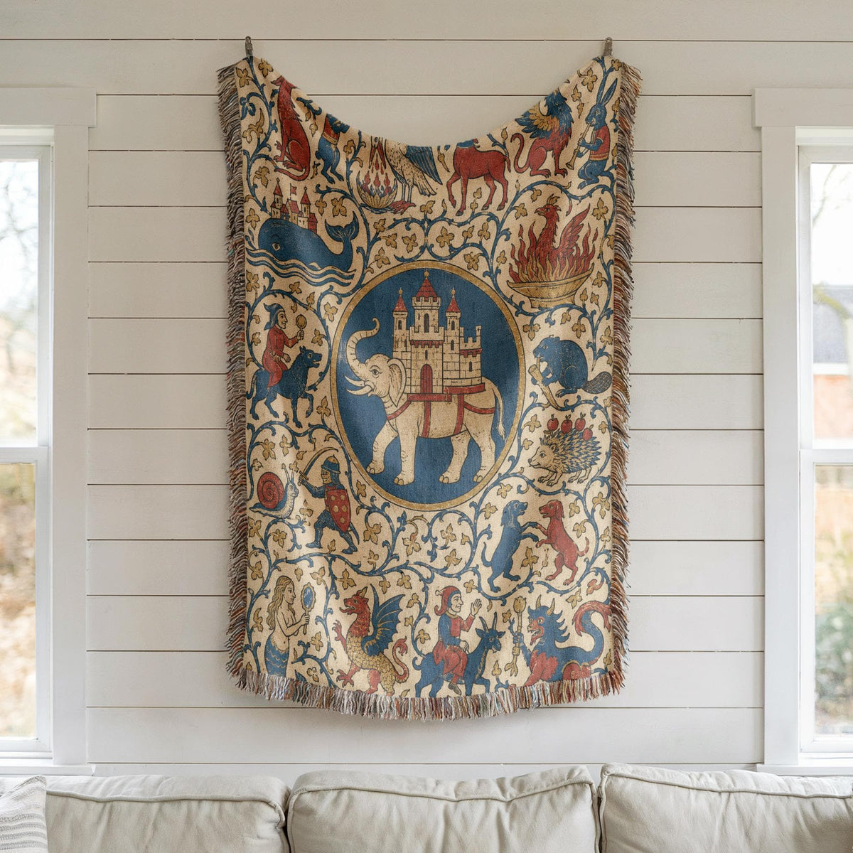 Medieval Bestiary Woven Blanket