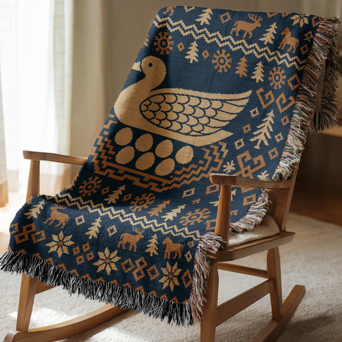 Nordic Bird Woven Blanket