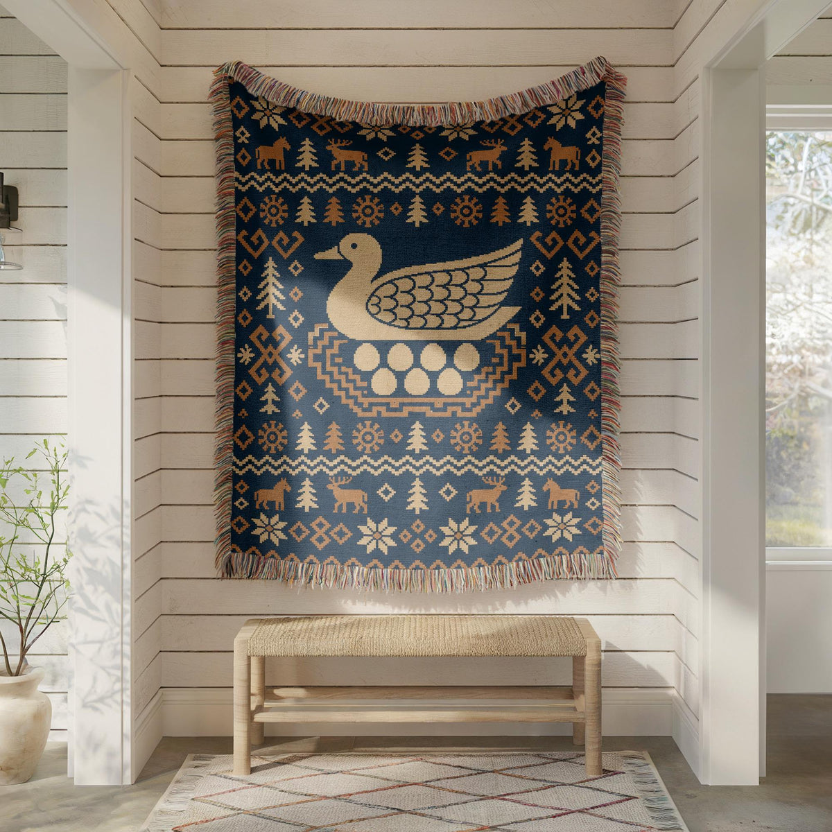 Nordic Bird Woven Blanket