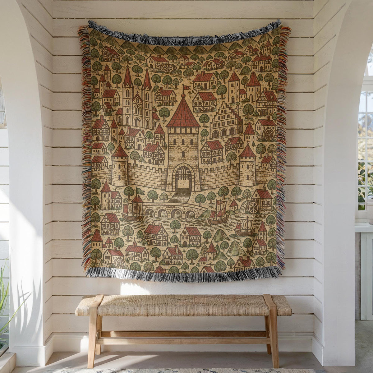 Medieval Town Woven Blanket