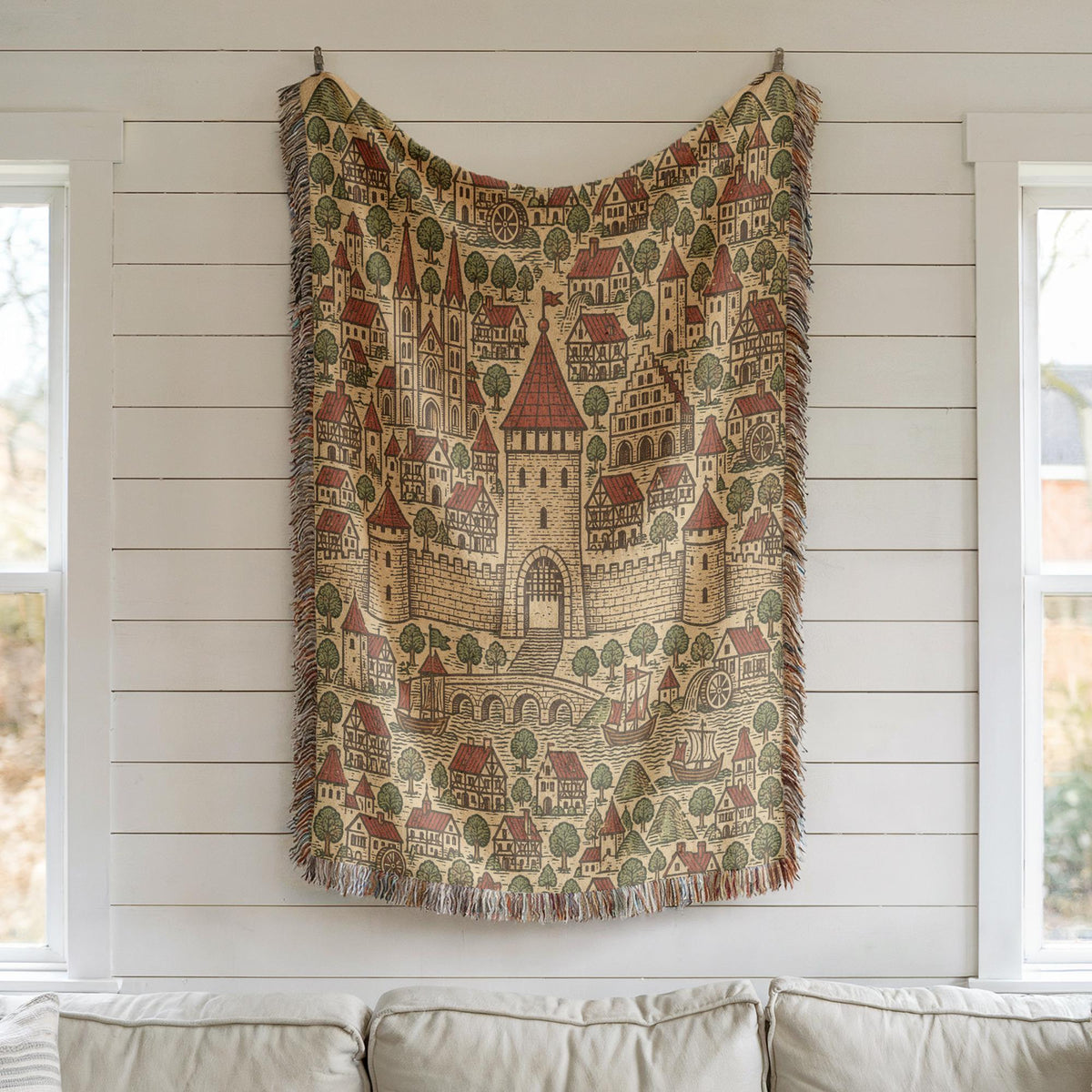 Medieval Town Woven Blanket