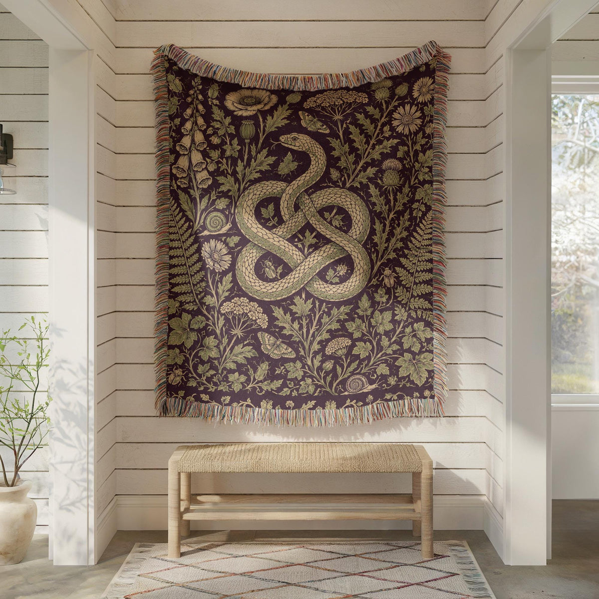 Snake and Wildflower Woven Blanket