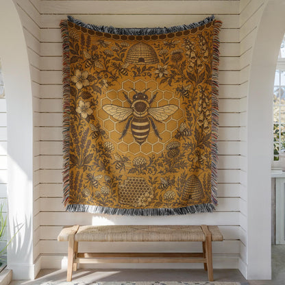 Bee and Honeycomb Woven Blanket