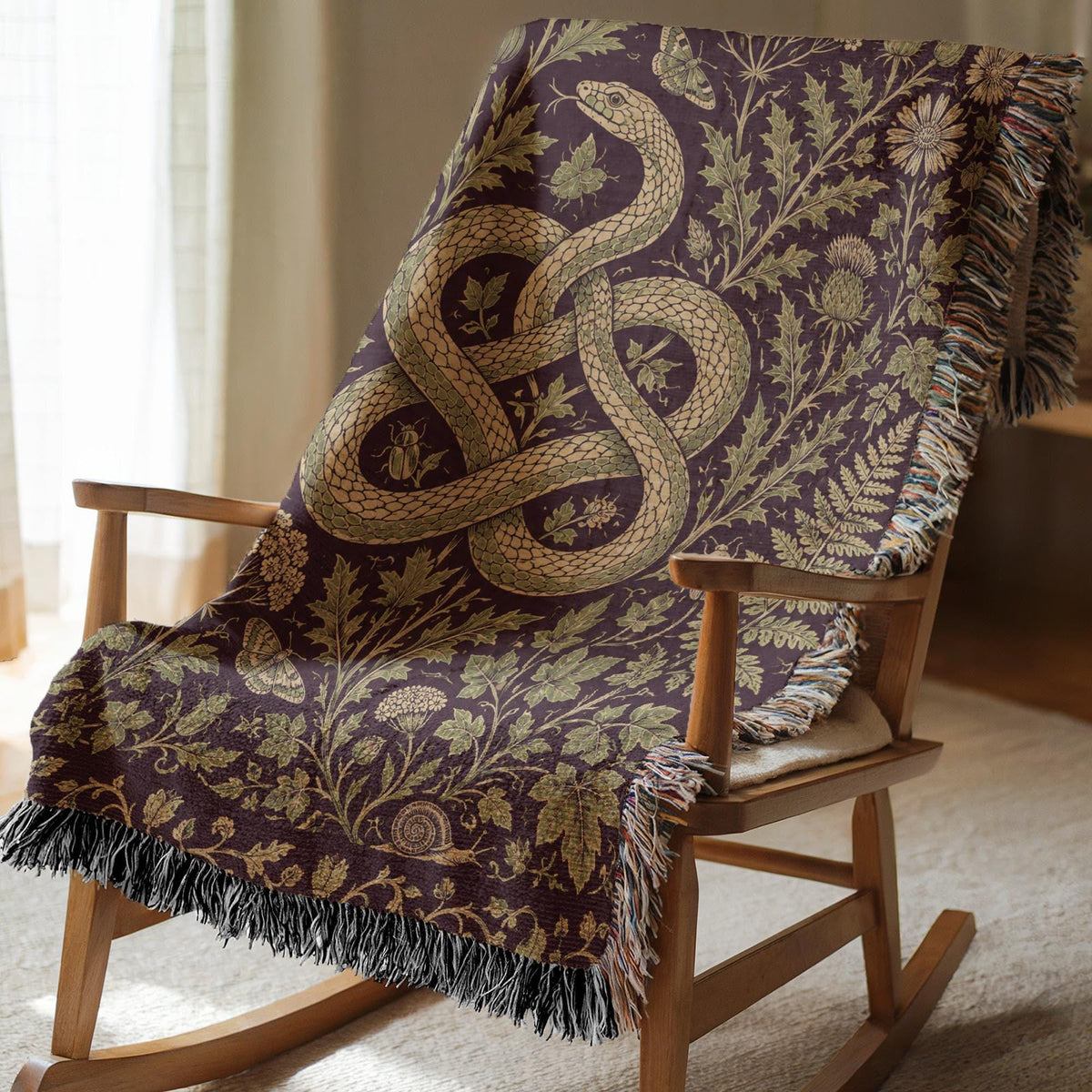 Snake and Wildflower Woven Blanket