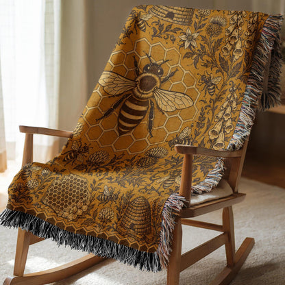 Bee and Honeycomb Woven Blanket