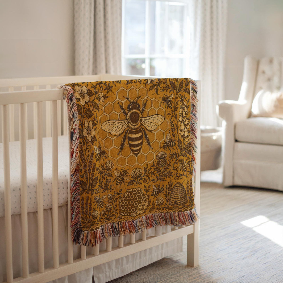 Bee and Honeycomb Woven Blanket
