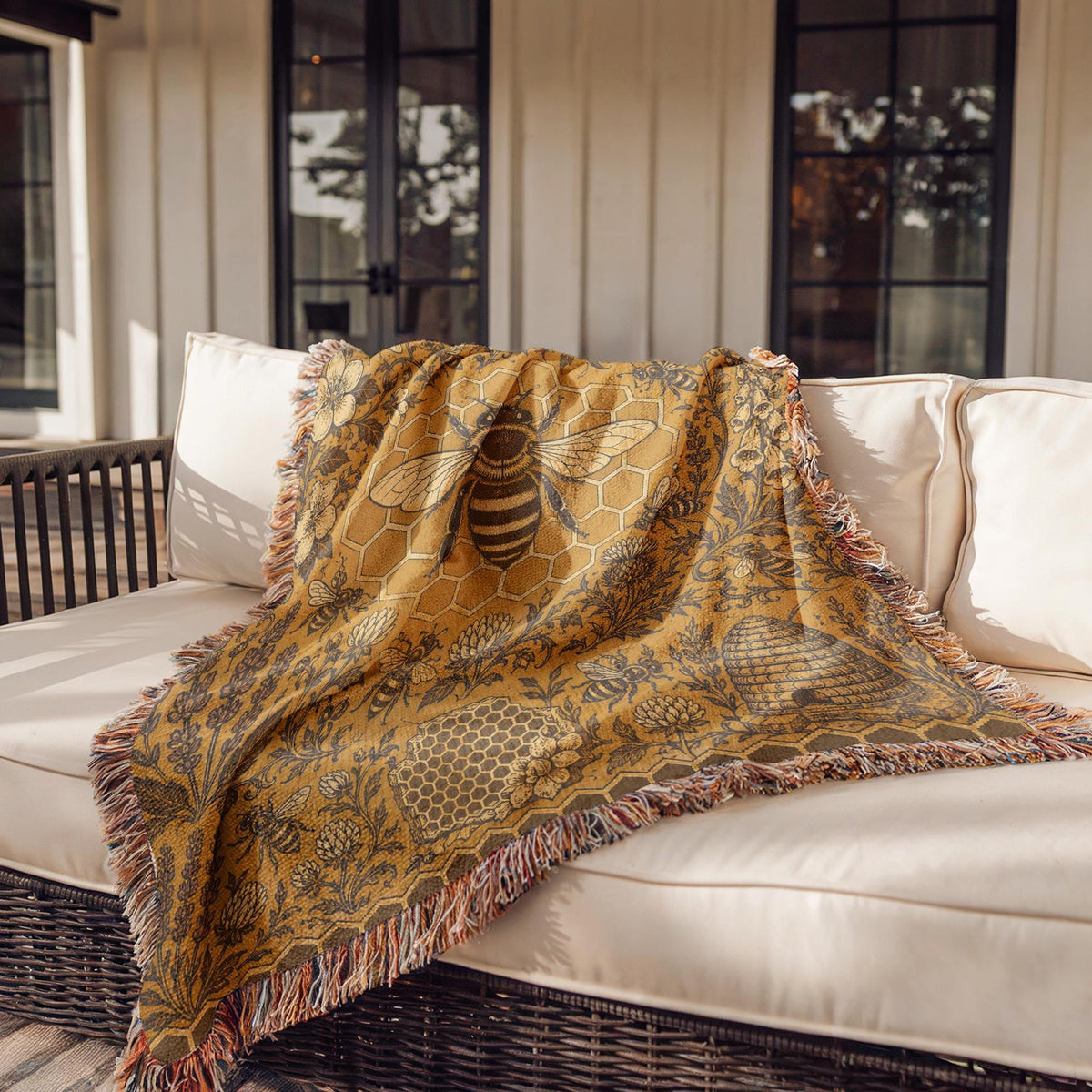 Bee and Honeycomb Woven Blanket